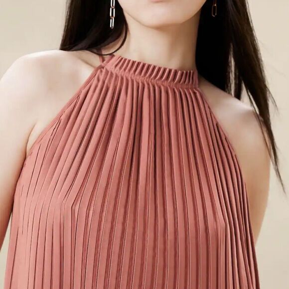 Banana Republic Pink Amaretti Pleated Sleeveless Dress, Size L, NWT - Picture 2 of 10